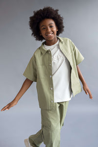 Cargo lapel shirt for kids with a stylish design and functional pockets