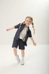 Linen short-sleeve shirt for kids, designed for a lightweight and breathable summer look