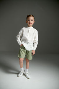 Classic linen long-sleeve shirt for kids, combining timeless style with a breathable, lightweight fabric