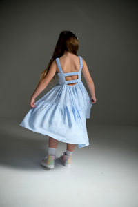 Linen maxi sundress for kids, designed for a breezy and comfortable summer look