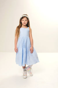 Linen maxi sundress for kids, designed for a breezy and comfortable summer look