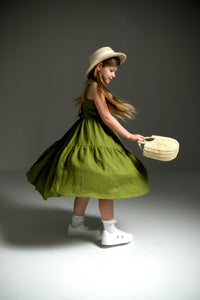 Linen maxi sundress for kids, designed for a breezy and comfortable summer look