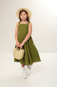 Linen maxi sundress for kids, designed for a breezy and comfortable summer look