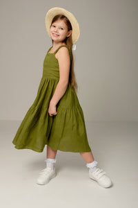 Linen maxi sundress for kids, designed for a breezy and comfortable summer look